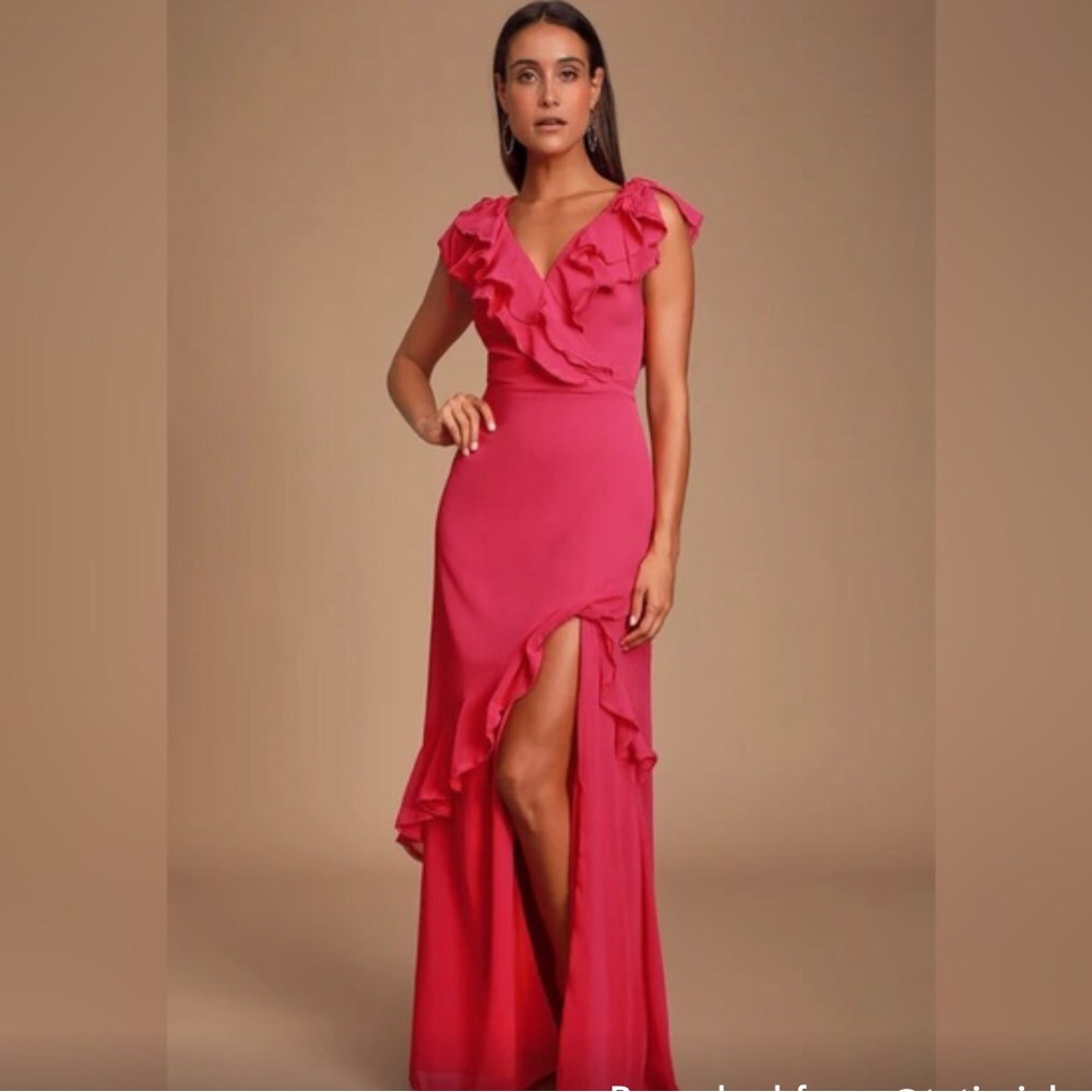Lulus Love From Above Pink Ruffled Surplice Maxi Dress. NWOT